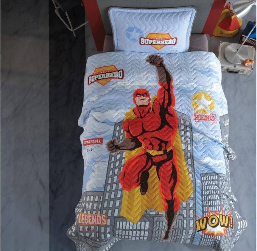 Clasy Tek Kişilik Yatak Örtüsü Superhero v1 Gri