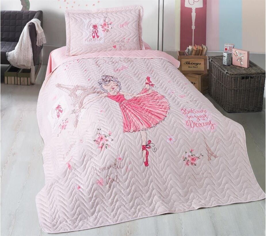 Clasy Ranforce Yatak Örtüsü Tek Kişilik Romantic girl V1 Pembe