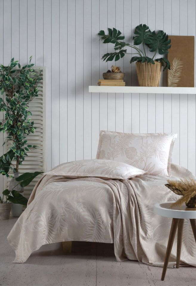 Clasy Çift Kişilik Jakarlı Pike Takımı Mentha V5 Bej