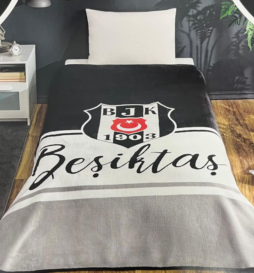 Taç Lisanslı Tek Kişilik Battaniye Beşiktaş Kara Kartal 160 x 220 cm Antrasit Polyester Kumaş
