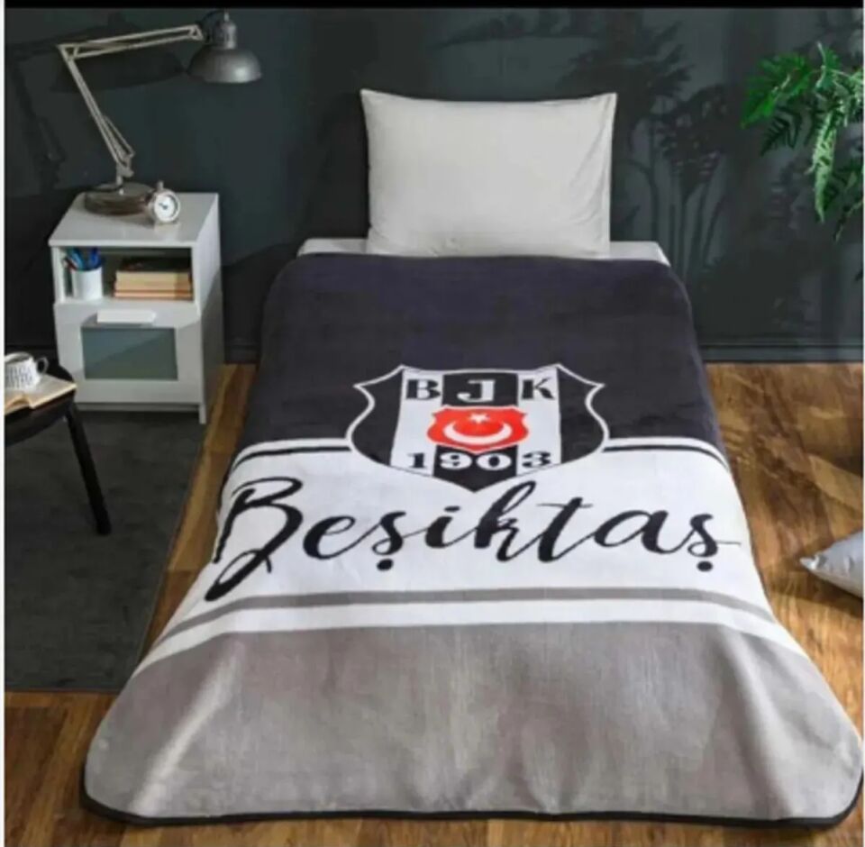 Taç Lisanslı Tek Kişilik Battaniye Beşiktaş Kara Kartal 160 x 220 cm Antrasit Polyester Kumaş