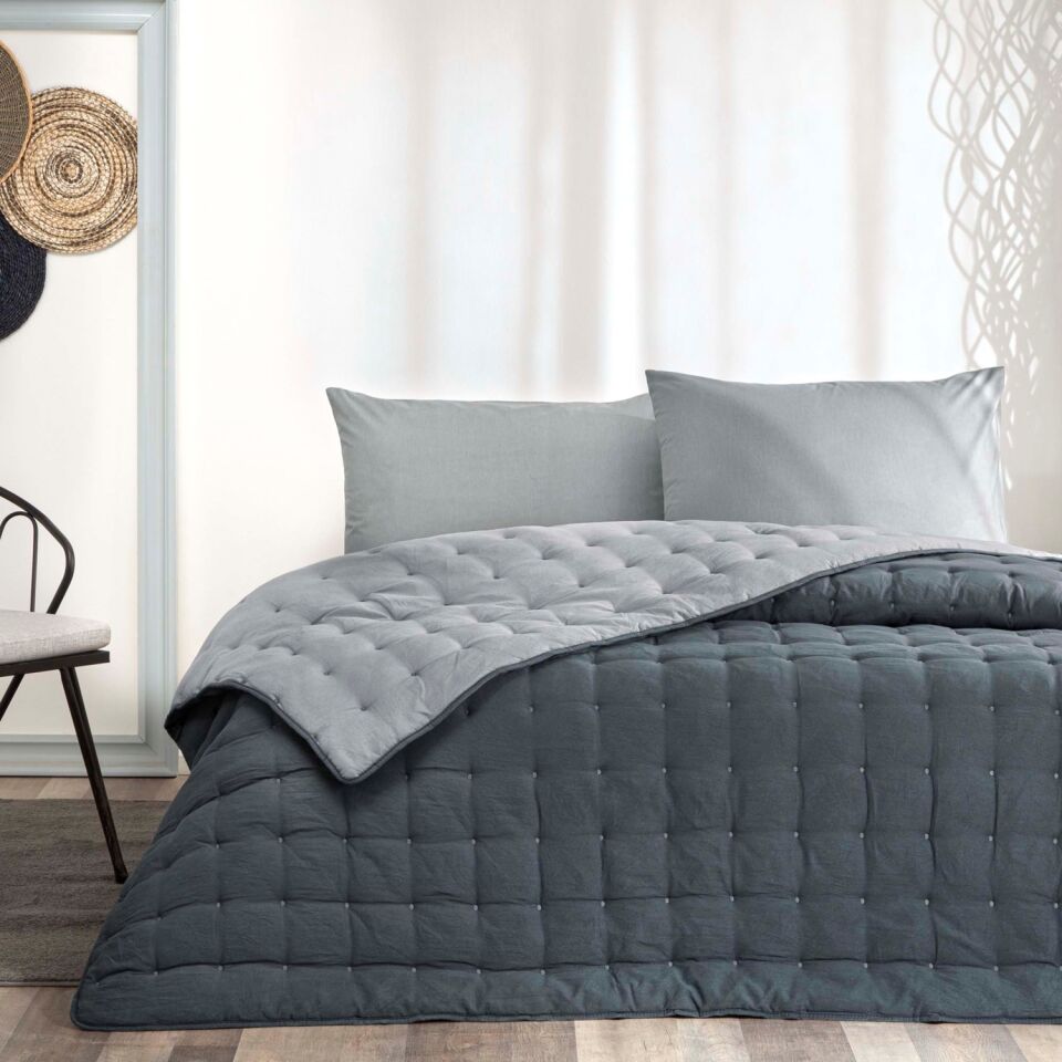 Taç Donna Modern Çift Kişilik Sleeper Set %100 Pamuk 195 x 215 cm Antrasit Renkli Desenli