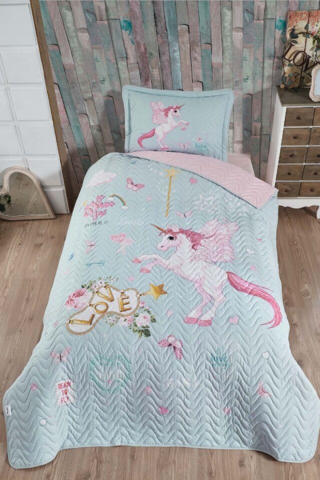 Clasy Ranforce Tek Kişilik Yatak Örtüsü Seti Mint Renk Pamuk Kumaş Desenli 180 x 240 cm