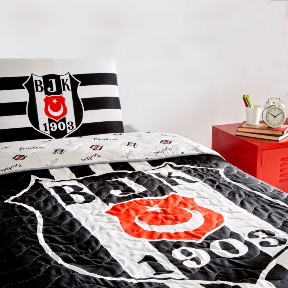 Taç Beşiktaş Stripe Tek Kişilik Yatak Örtüsü Seti Beşiktaş Lisans