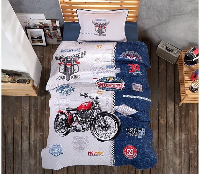 Clasy Ranforce Yatak Örtüsü Tek Kişilik Road King Mavi
