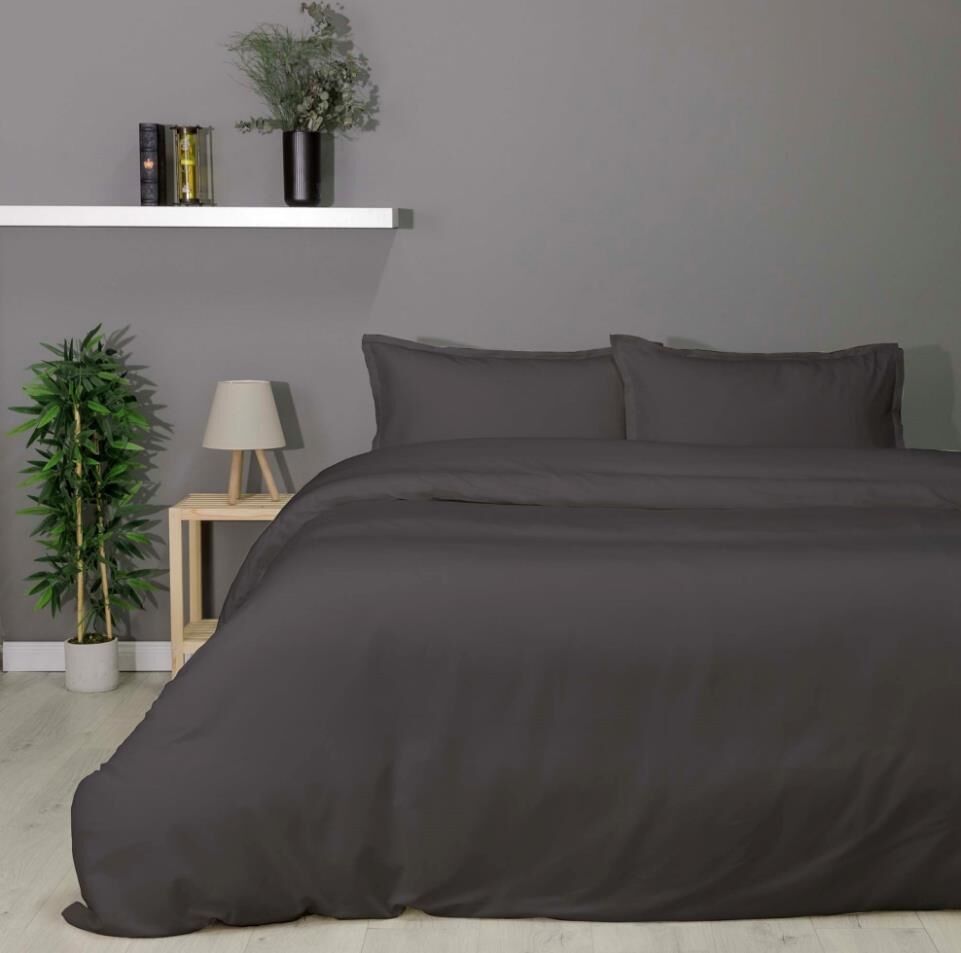 Taç Çift Kişilik Bambu Saten Nevresim Takımı Plain Gri