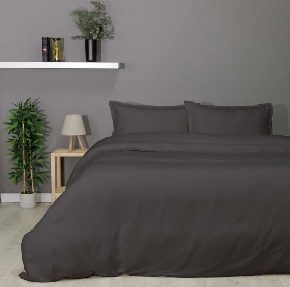 Taç Çift Kişilik Bambu Saten Nevresim Takımı Plain Gri