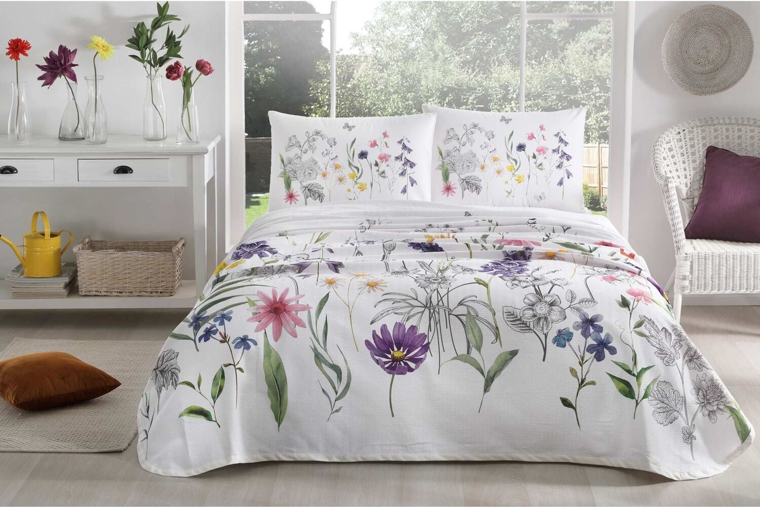 Taç Beauty Lila Çift Kişilik Pike Takımı Fitted Çarşaf