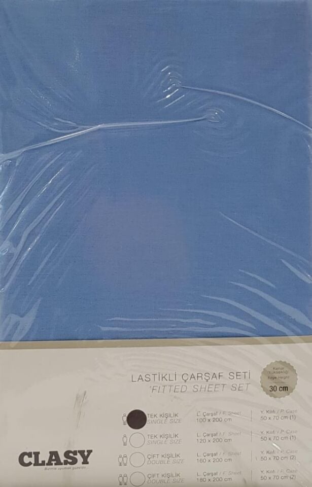 Clasy Tek Kişilik Lastikli Çarşaf Seti Yastık Kılıfı V 16 Mavi