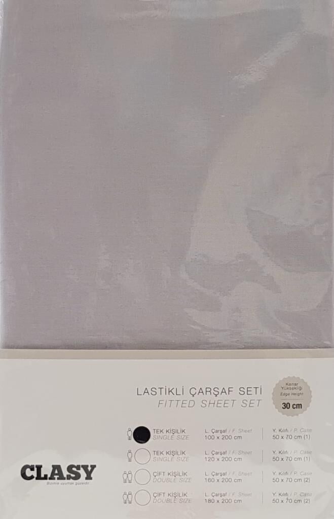 Clasy Tek Kişilik Lastikli Çarşaf Seti V2 Gri