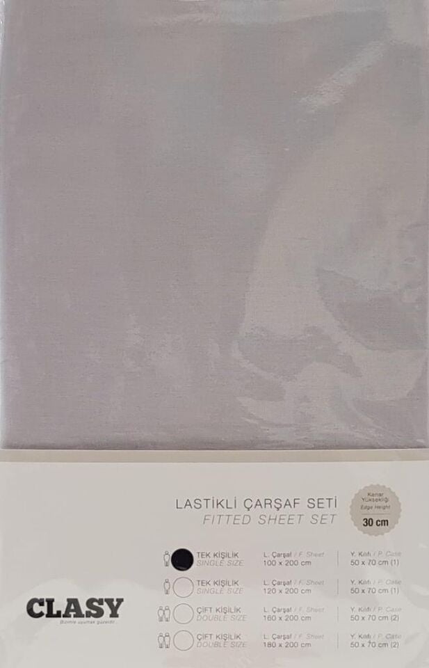 Clasy Tek Kişilik Lastikli Çarşaf Seti V2 Gri