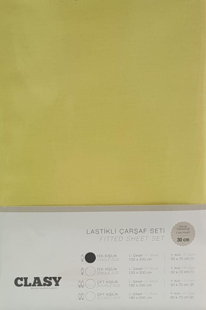 Clasy Tek Kişilik Lastikli Çarşaf Seti Yastık Kılıfı V1 Sarı