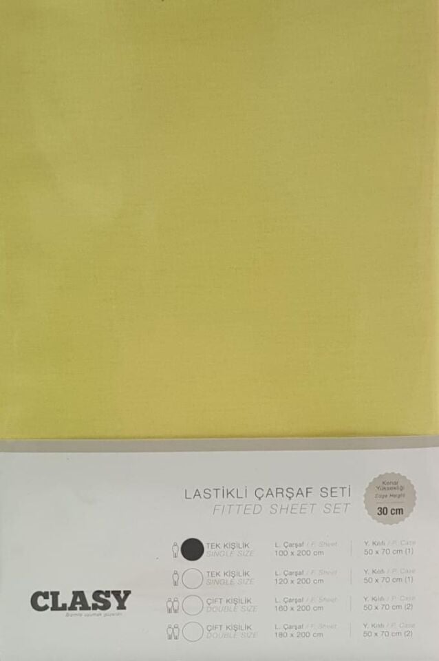 Clasy Tek Kişilik Lastikli Çarşaf Seti Yastık Kılıfı V1 Sarı