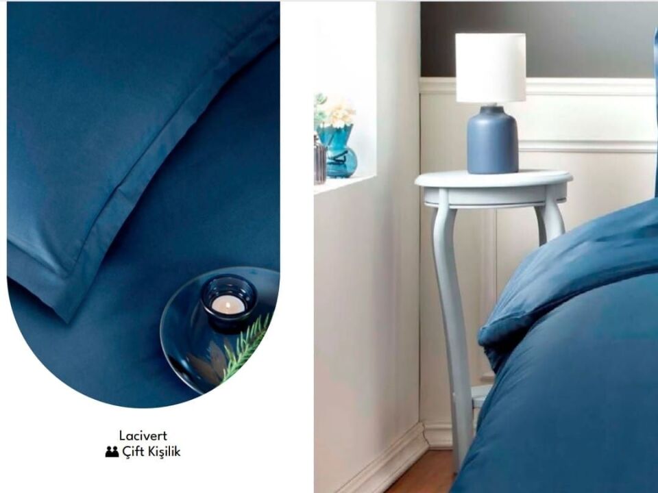 Taç Color Dreams Çift Kişilik Saten Basic Nevresim Takımı Lacivert