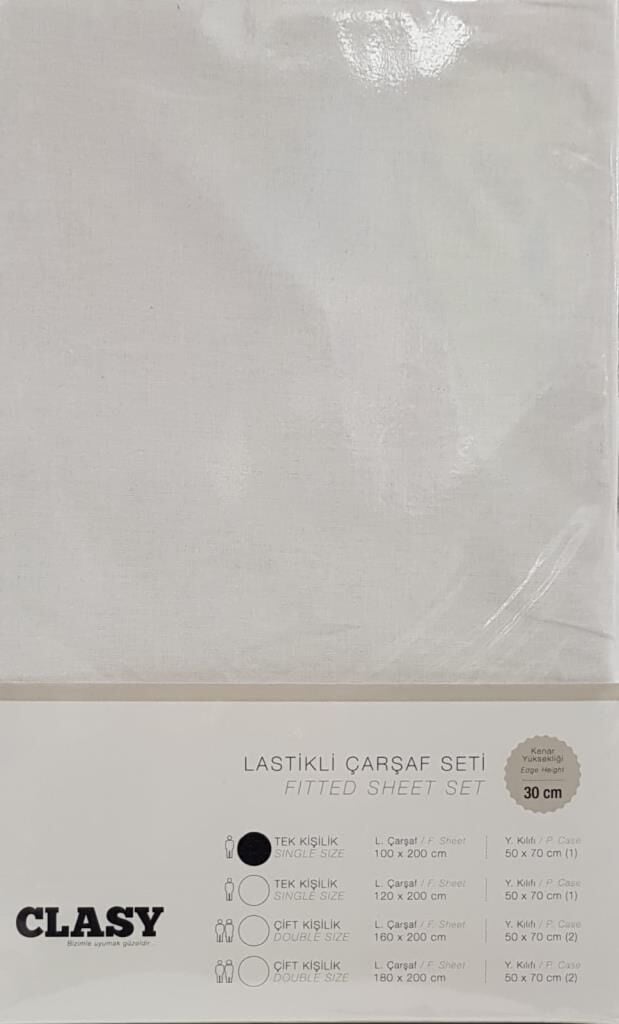 Clasy Tek Kişilik Lastikli Çarşaf Seti V1 Beyaz