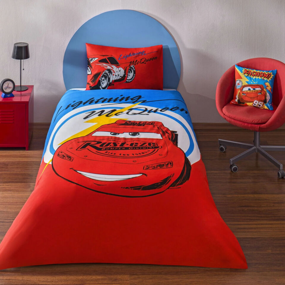 Taç Lisanslı Disney Cars Mcqueen Tek Kişilik Pamuk Nevresim Takımı