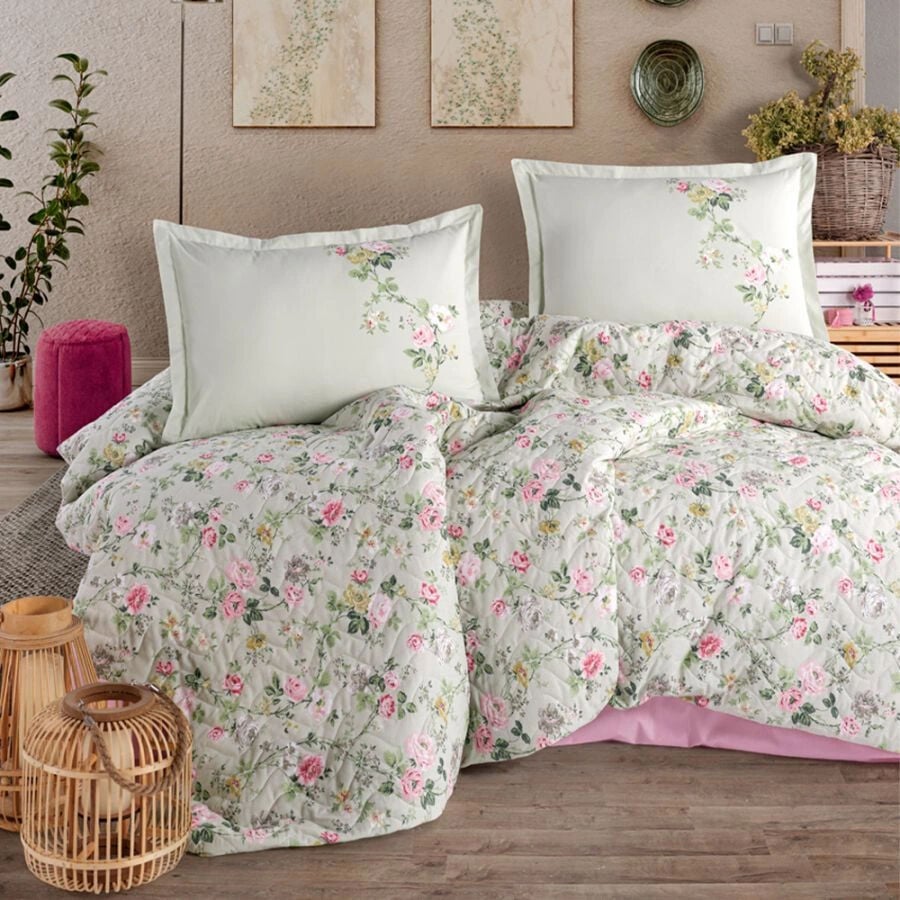 Clasy Ranforce %100 Pamuk Çift Kişilik Dört Mevsim Set Elara V1 Adaçayı Rengi