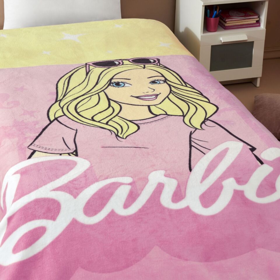 Taç Lisanslı Barbie Malibu Tek Kişilik Battaniye 160 x 220 cm Desenli Pembe Polyester
