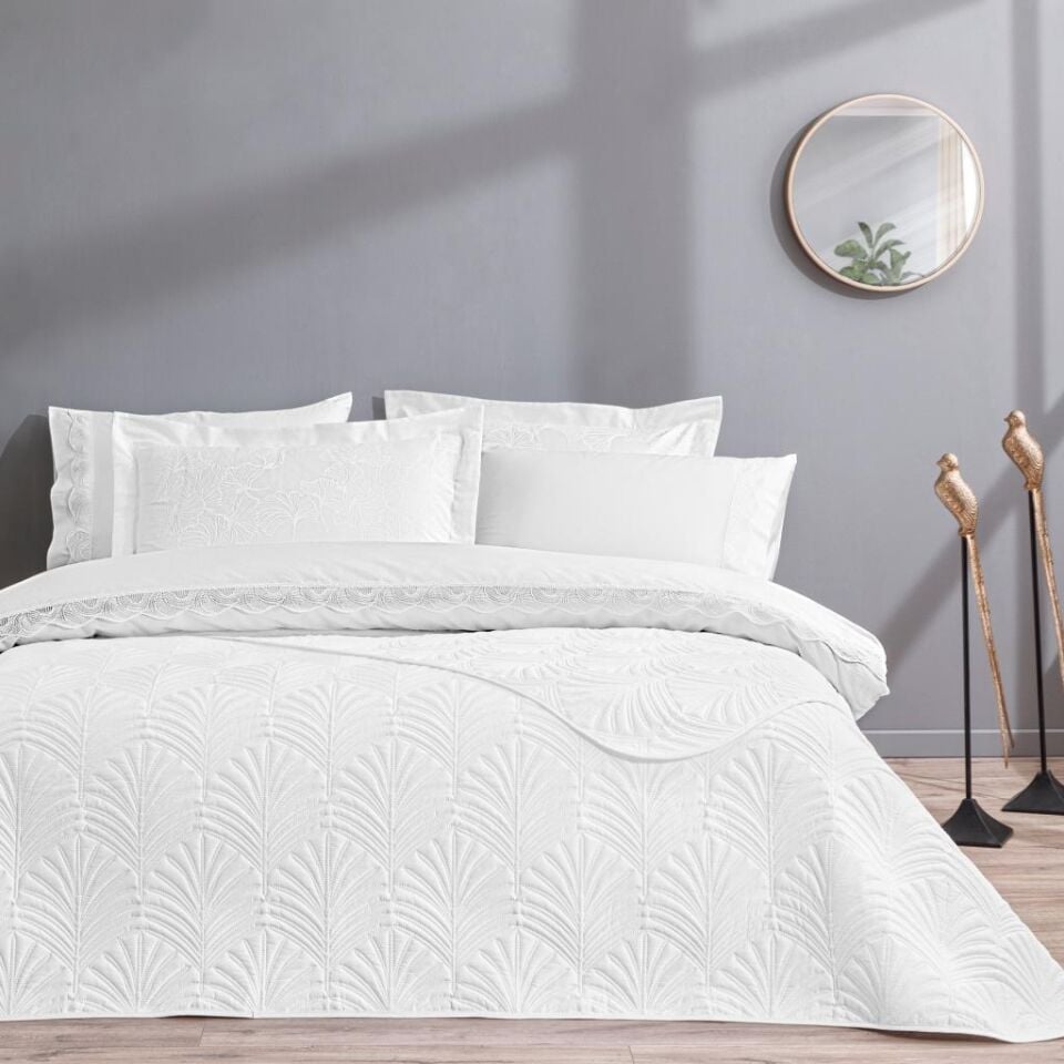 Taç Eleanor Yatak Örtüsü Nevresim Seti Beyaz Çift Kişilik