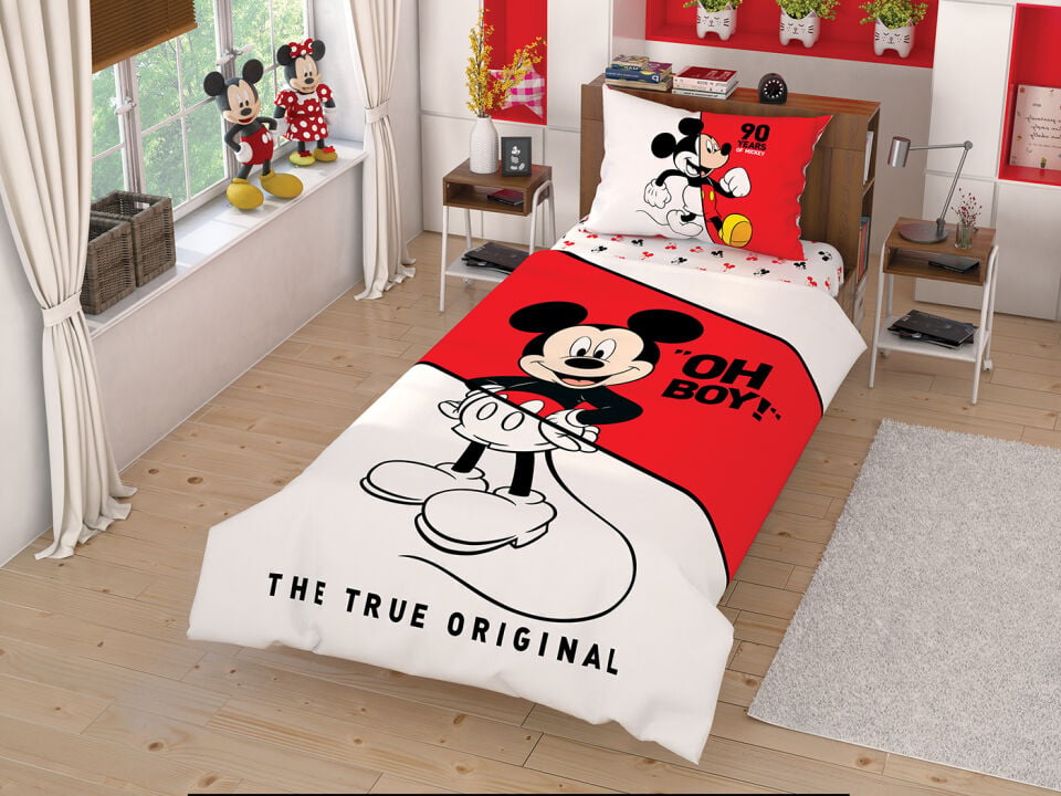 Taç Lisanslı Mickey Çek Canlandır Desenli Tek Kişilik Nevresim Takımı Renkli 160 x 220 cm