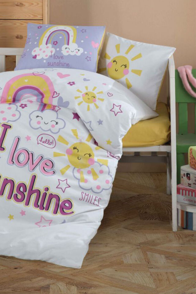 Clasy Sun Love Sarı %100 Pamuk Bebek Nevresim Takımı
