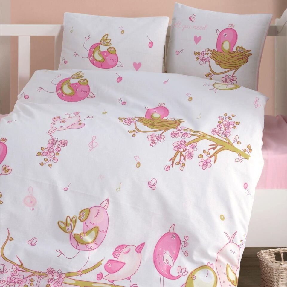 Clasy Ranforce Bebek Nevresim Takımı Singer Birds V1 Pembe