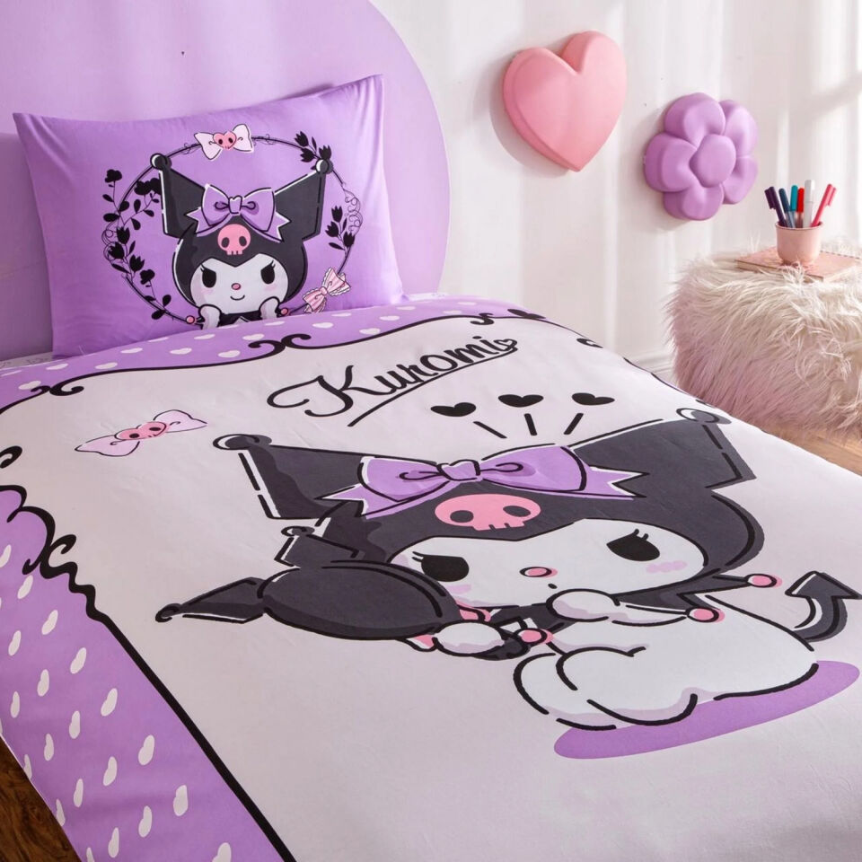 Taç Lisanslı Kuromi Tek Kişilik Pamuklu Nevresim Takımı