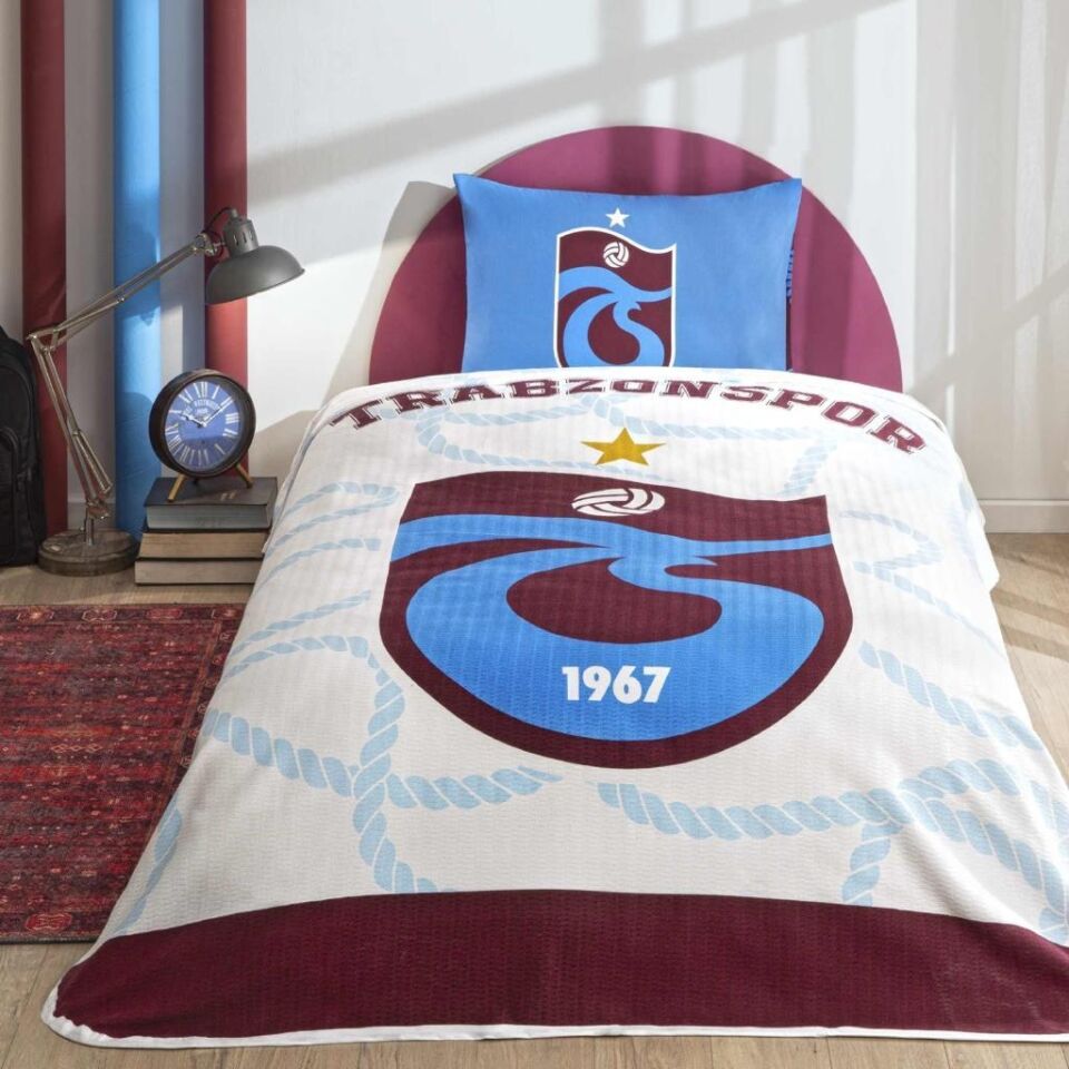 Taç Trabzonspor Mavi Lisanlı Pike Takımı Tek Kişilik