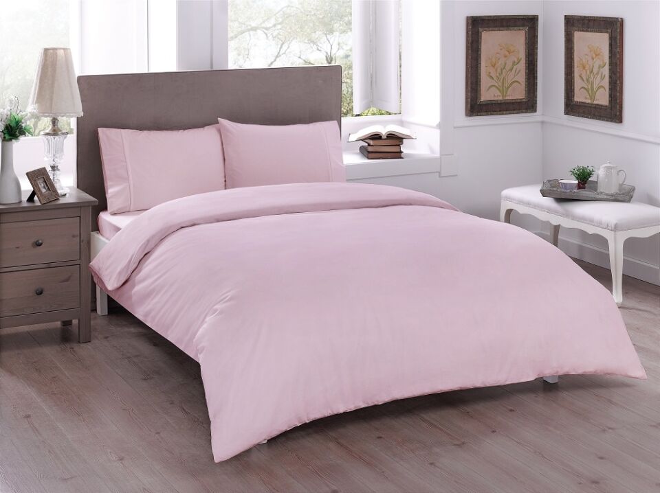 Taç Ranforce Çift Kişilik Nevresim Takımı Basic Pembe