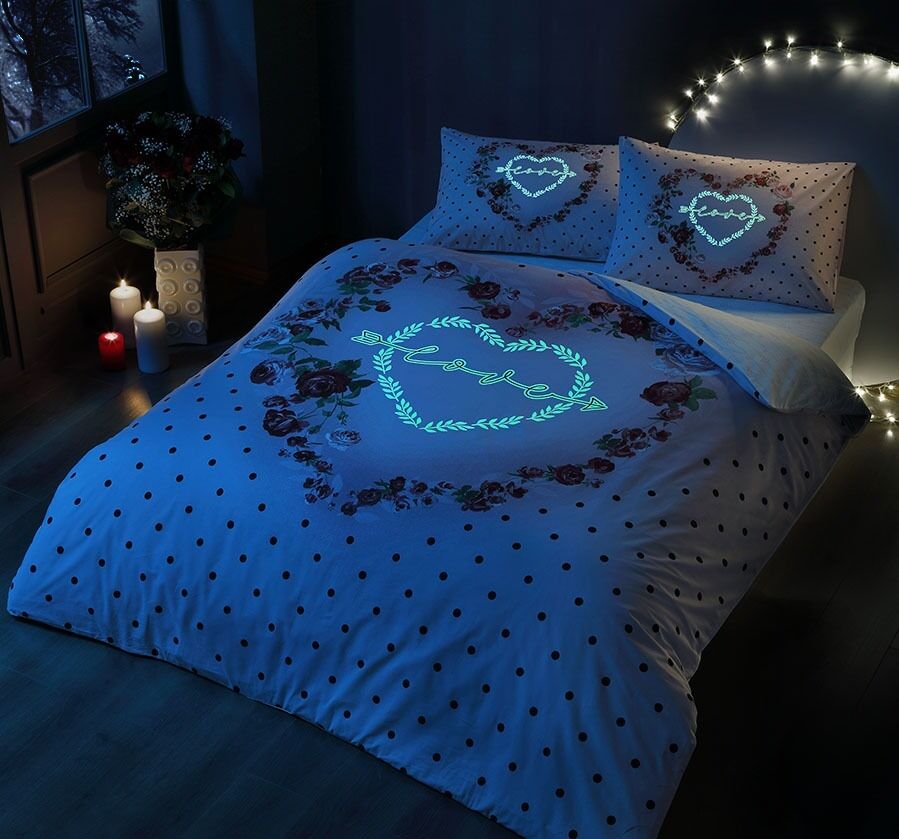 Taç Sevgililer Günü Glow Parlayan Çift Kişilik Nevresim Takımı Lover Pembe