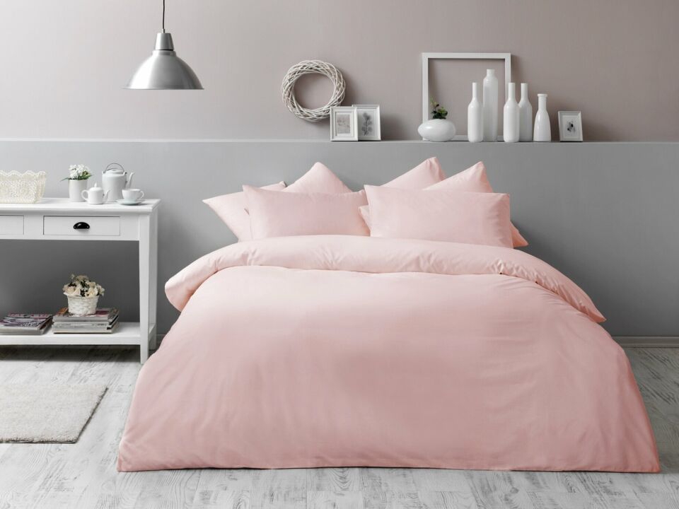 Taç  Çift Kişilik Antibakteriyel Nevresim Takımı Basic Sarı 200 x 220  cm - Pembe